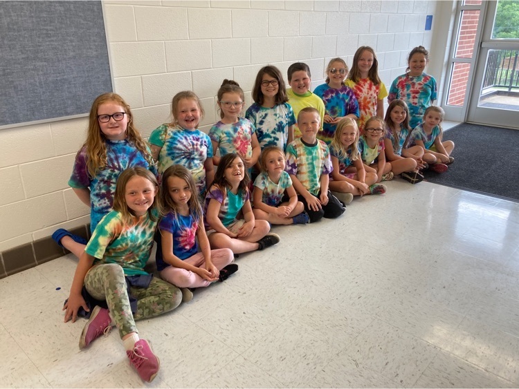 Students in tie dye shirts. 
